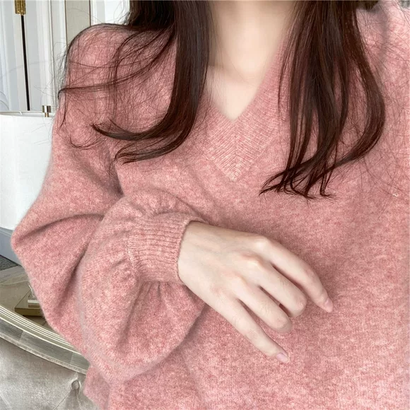 Áo len K 01 2018 phiên bản Hàn Quốc của áo len cổ chữ V hoang dã tay lửng lười gió khoe dáng thời trang áo sơ mi nữ áo len nữ cổ cao