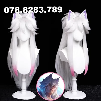 DOKIDOKI bán trước Liên Minh Huyền Thoại Linh Hồn Sen Seti cosplay Bộ tóc giả màu trắng gradient hồng tai thú cosplay syndra