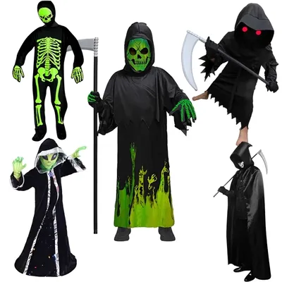 2023 Halloween Quần Áo Trẻ Em Đầm Bé Trai Cosplay Ngộ nghĩnh Ma Phù Thủy Áo Choàng Đáng Sợ Cha Mẹ-Con Cái Chết trang phục haloween