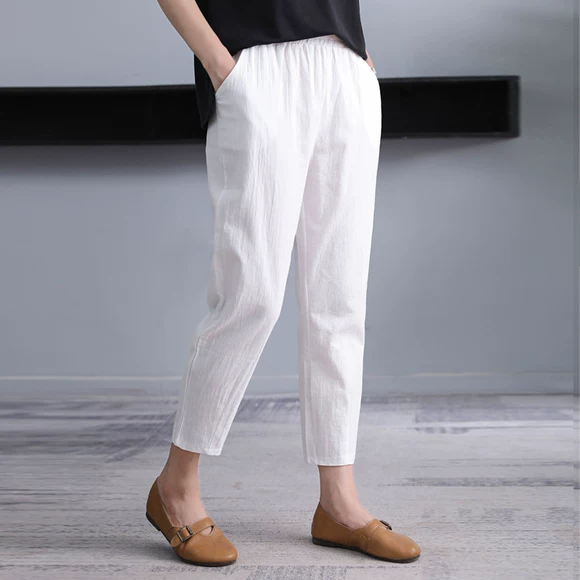 Quần yiyang nữ 2019 mùa xuân thể thao thun eo quần nữ nữ rộng chân mỏng giản dị 9 quần 0594 - Quần Harem quần harem nữ thu đông