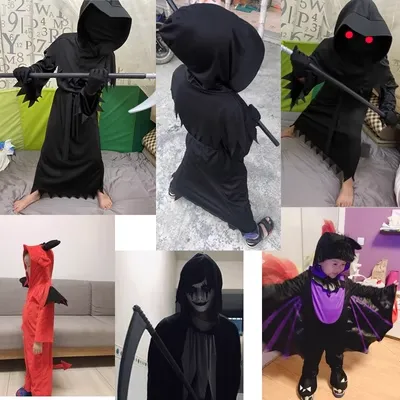 phù thủy halloween Trang phục Halloween cha mẹ và con cái, ma giả, phù thủy người lớn, áo choàng tử thần đáng sợ, trang phục bé trai và trẻ em, cos google halloween