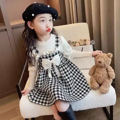 Quần Áo Thu Đông Bé Gái Váy Mới Trẻ Em Áo Len Phong Cách Váy Phong Cách Thu Đông Cho Bé Gái Váy Công Chúa Hàn Quốc