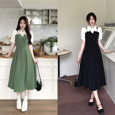 2018 mùa hè mới của phụ nữ Hàn Quốc mỏng cơ thể mỏng sọc đầm không tay một từ váy váy đầm