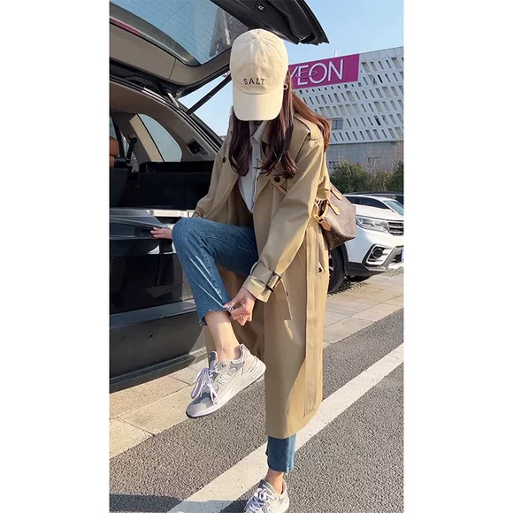 Áo gió nữ dài 2019 xuân hè mới phiên bản Hàn Quốc của áo khoác mỏng nữ rộng cỡ lớn áo khoác mỏng giản dị - Trench Coat