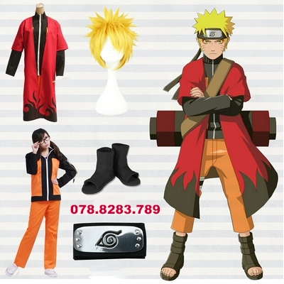 Xoài Naruto Quần Áo Anime Trang Phục Hóa Trang Uzumaki Naruto Thế Hệ Thứ Hai Áo Choàng Phối Tóc Giả Giày