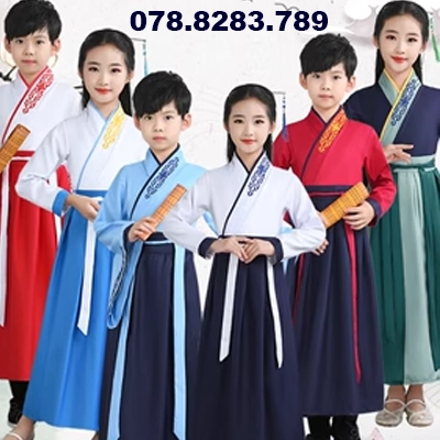 Trang phục trẻ em, Hanfu, đồng phục học sinh truyền thống của nữ sinh Trung Quốc, trang phục biểu diễn nam đệ tử cổ điển ba nhân vật, váy, trang phục biểu diễn phong cách Trung Quốc
