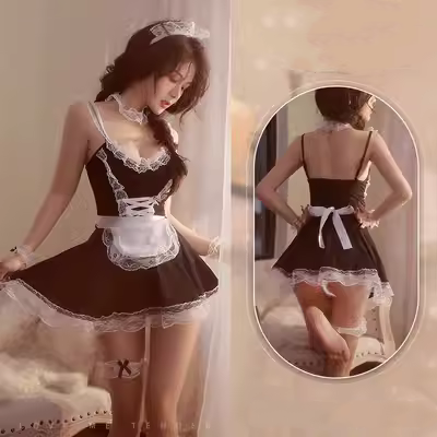 Người giúp việc cosplay sexy tinh khiết dễ thương dễ thương tinh khiết khao khát phù hợp với lụa đen cosplay người giúp việc đồng phục váy ngắn màu đen