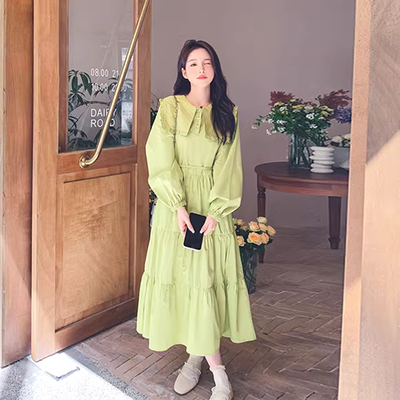 Phụ nữ Hàn Quốc 2019 hè mới nhỏ nước hoa một chiếc váy xù tay áo siêu ngọt ngào ngọt ngào v-cổ váy đầm - A-Line Váy