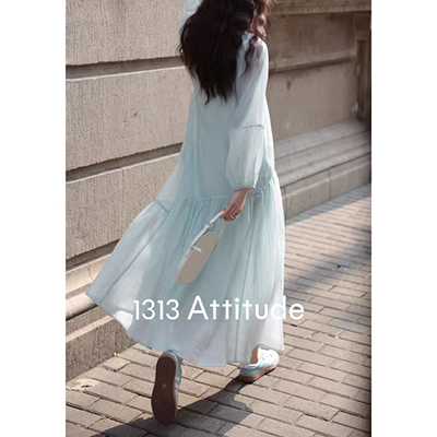Đồng bằng gỗ ngắn tay màu xanh ăn mặc nữ mùa hè 2018 mới kích thước lớn khí Hàn Quốc phiên bản của lỏng váy dài NC3006 đầm sơ mi dài hàn quốc