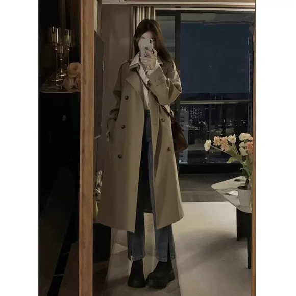 Quần áo thu đông nữ 2018 mới size lớn nữ béo mm dài áo khoác rộng che bụng áo khoác trùm đầu áo gió - Trench Coat
