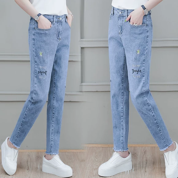 Quần jeans cạp cao nữ chân 2018 xuân hè mới phiên bản Hàn Quốc của quần skinny bút chì skinny mỏng cộng với nhung dày quần bò đen nữ