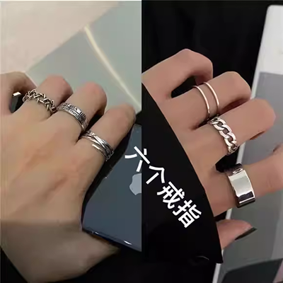 Nhật Bản và Hàn Quốc hợp kim đồng sterling bạc nhẫn nữ thủy triều đuôi sinh viên nhẫn nam và nữ để ăn nhẫn nhẫn trang sức