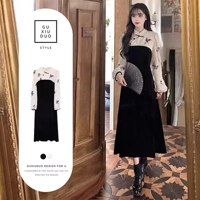 Váy mới thu đông 2018 của phụ nữ dệt kim tay áo đèn lồng khí chất eo cao chạm đáy một từ váy len Hàn Quốc - A-Line Váy đầm suông chữ a trung niên