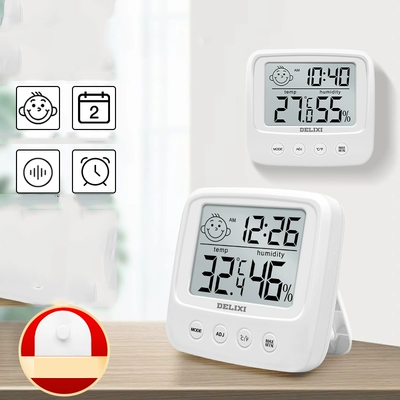 Máy đo nhiệt độ và độ ẩm điện tử Delixi 880 trong nhà hộ gia đình có độ chính xác cao, nhiệt kế phòng bé treo tường