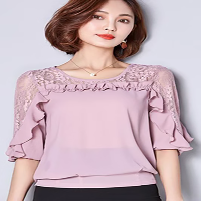 Mùa hè hè phụ nữ trung niên của mặc mẹ ăn mặc ren voan áo sơ mi ngắn tay T-Shirt quần áo 30 35 40 tuổi nv mẫu áo sơ mi nữ