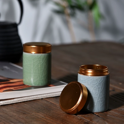 Chenxiang Longquan Celadon Tea Set Tea Can Metal Mini Seal Tea Tea Can Portable Travel Small Jar Tea Box