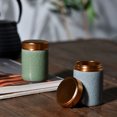 Chenxiang Longquan Celadon Tea Set Tea Can Metal Mini Seal Tea Tea Can Portable Travel Small Jar Tea Box bộ ấm chén cao cấp