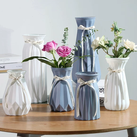 Bình gốm trắng hiện đại tối giản Nhật Bản sáng tạo phòng khách trang trí hoa khô trang trí nhà sàn cắm hoa - Vase / Bồn hoa & Kệ