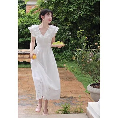 Mùa hè 2018 phiên bản Hàn Quốc của tay áo mới của phụ nữ lỏng lẻo váy dài tay áo kèn Một chiếc váy chữ - A-Line Váy