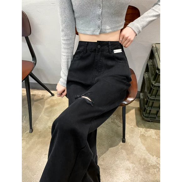 Quần nữ 2019 đầu thu Hàn Quốc phiên bản cạp chun cao cổ cá tính Quần ống suông mỏng manh Harlan jeans ống đứng - Quần jean quần áo nữ