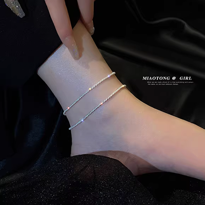S925 sterling bạc Hàn Quốc tính cách đơn giản thủy triều hoang dã tươi retro rộng xương rắn sinh viên nam và nữ đôi vòng chân nữ đẹp