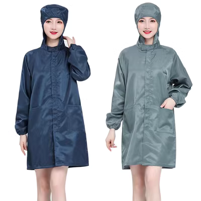 Áo khoác chống tĩnh điện có mũ trùm đầu áo phòng sạch dáng dài trong nhà máy điện tử nhà máy thực phẩm quần áo chống bụi cho nam và nữ